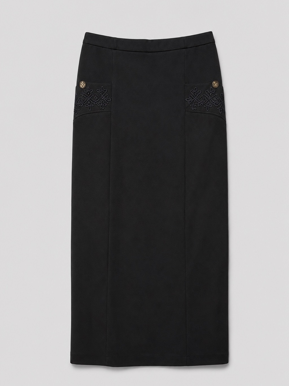 NWOT Vintage Classic Pencil Midi Skirt 100% Cotton Black Skirt EU 40 Small - Picture 2 of 6